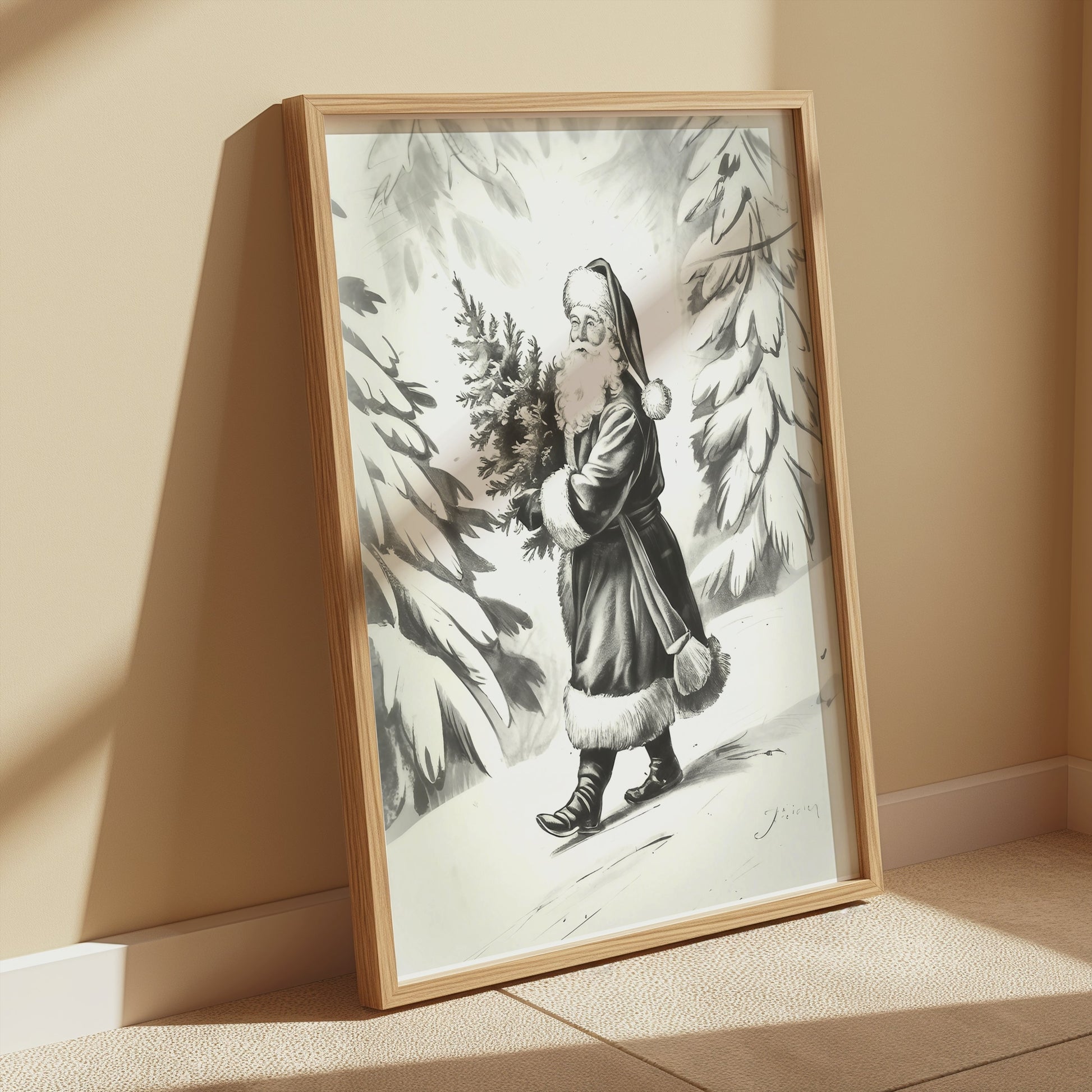 Premium Poster of Santa Claus Carrying Christmas Tree Posters