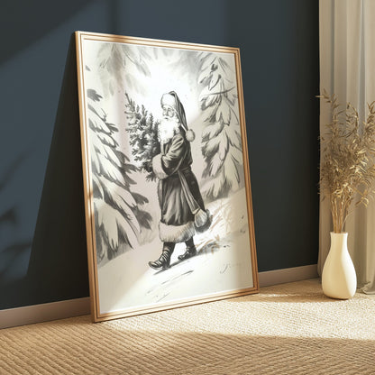 Premium Poster of Santa Claus Carrying Christmas Tree Posters