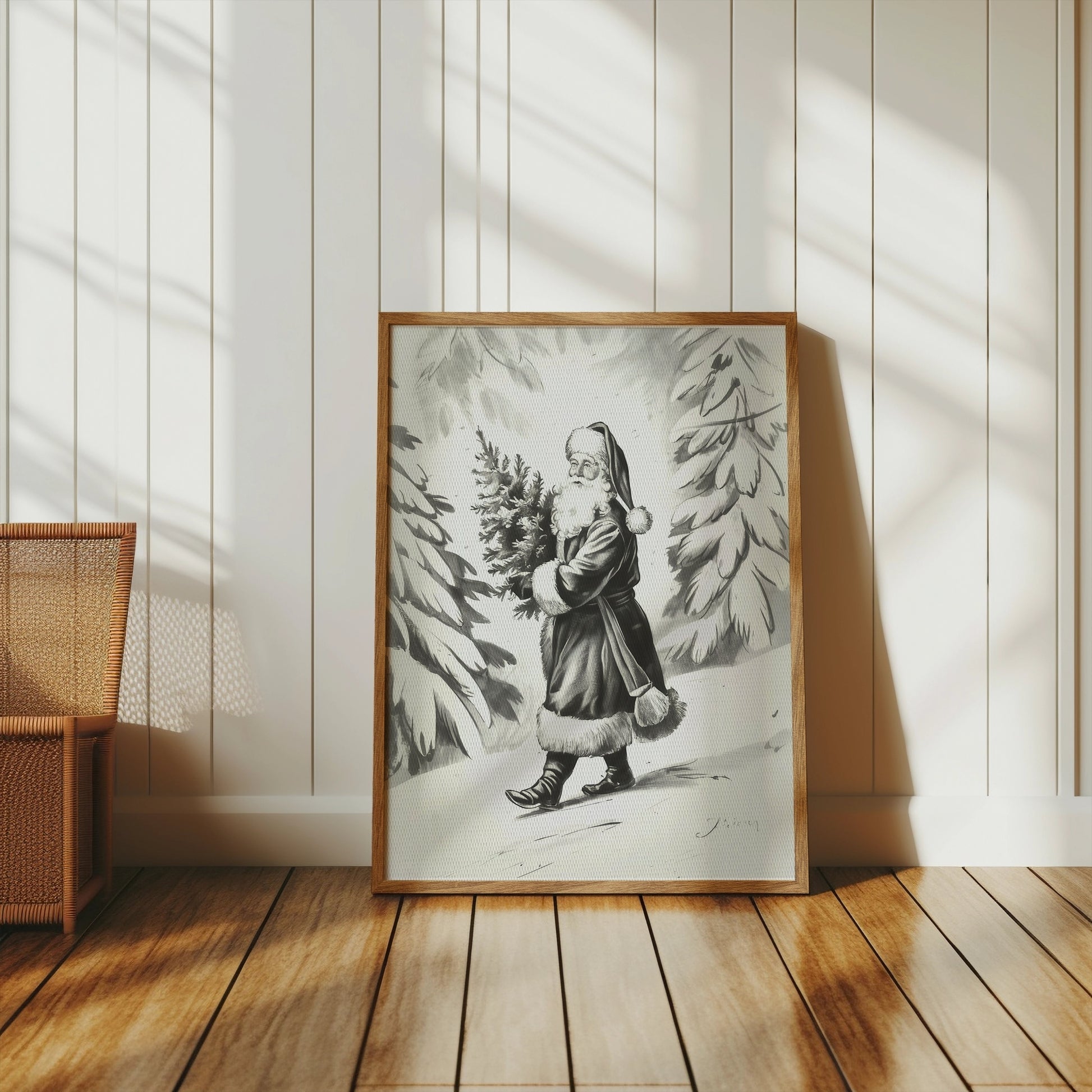 Premium Poster of Santa Claus Carrying Christmas Tree Posters