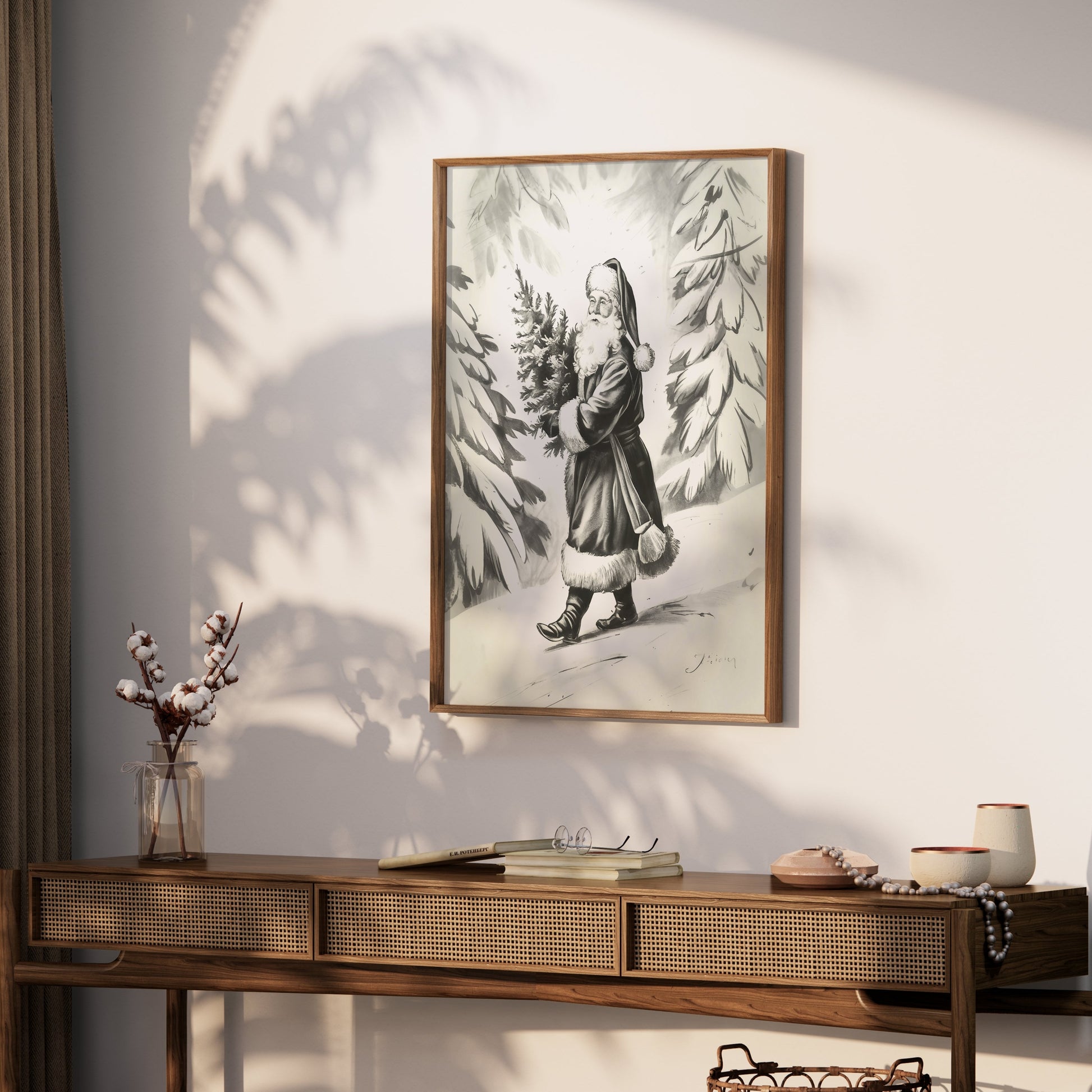 Premium Poster of Santa Claus Carrying Christmas Tree Posters