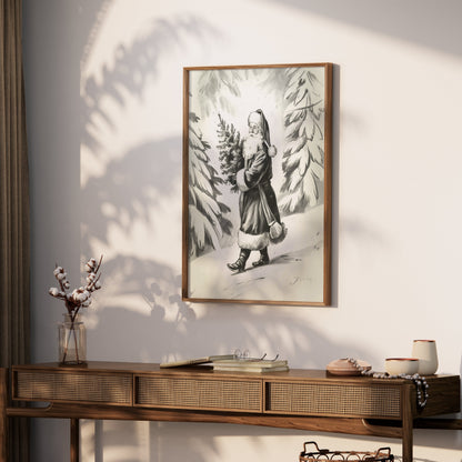 Premium Poster of Santa Claus Carrying Christmas Tree Posters