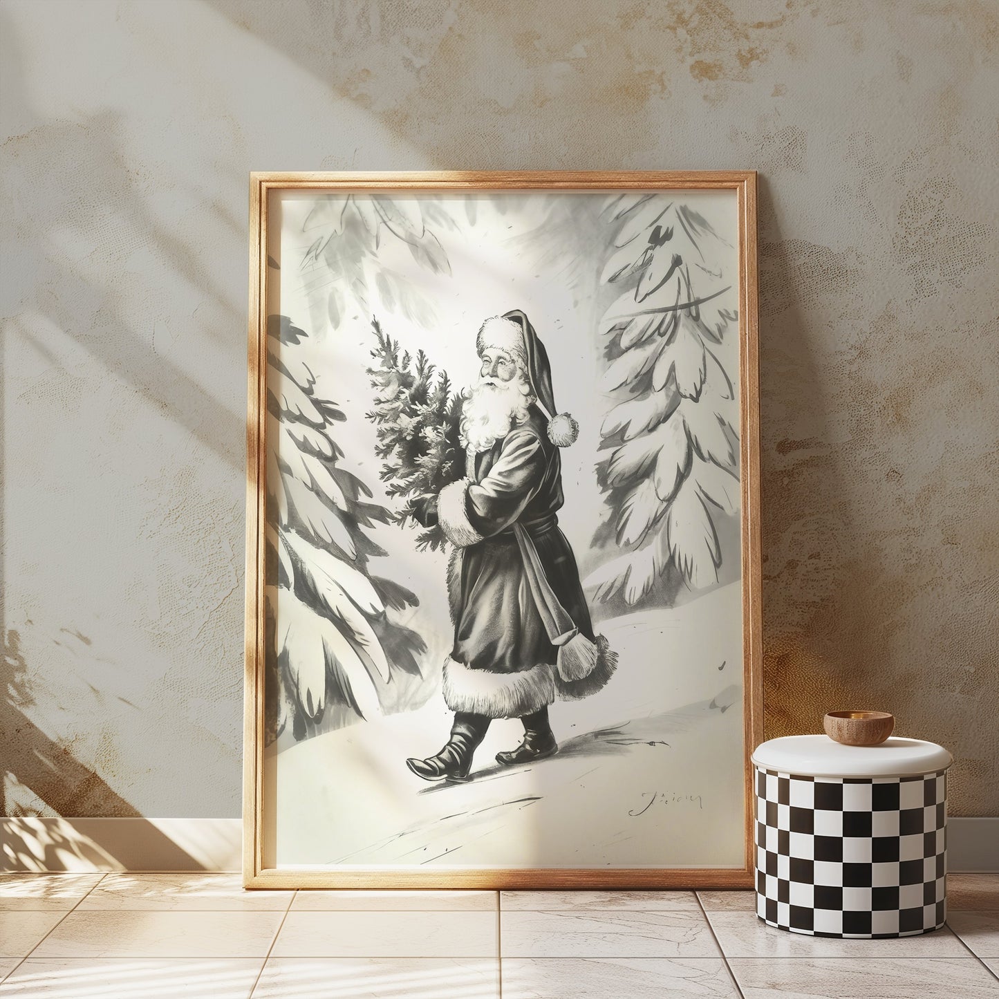 Premium Poster of Santa Claus Carrying Christmas Tree Posters