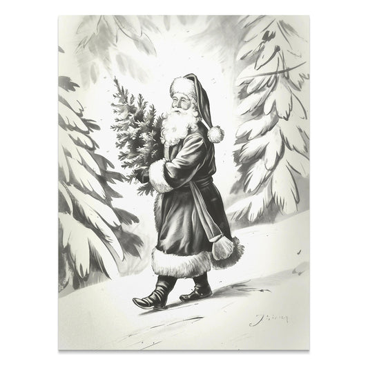 Premium Poster of Santa Claus Carrying Christmas Tree Posters