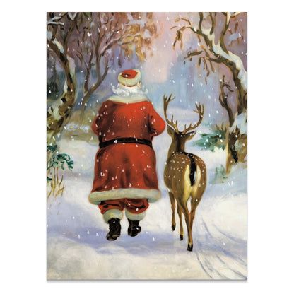 Premium Poster of Santa Claus and Reindeer in Winter Wonderland Posters