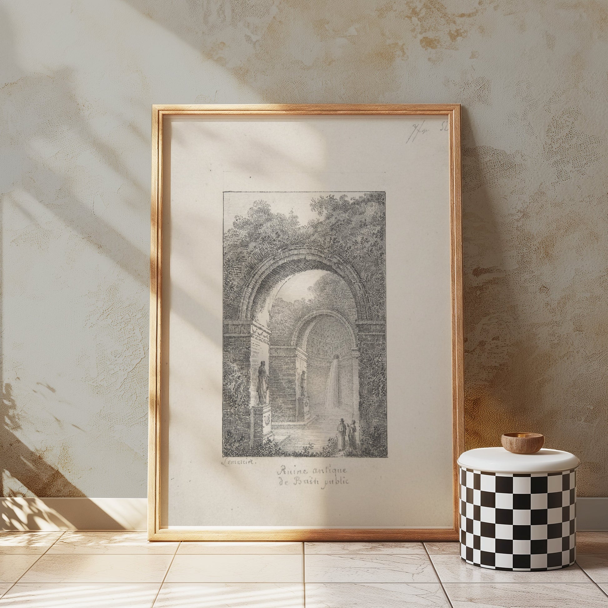 Premium Poster of Scenic Ancient Ruins with Waterfall Posters