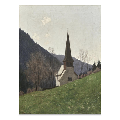Premium Poster of Scenic Church Landscape with Mountains Posters