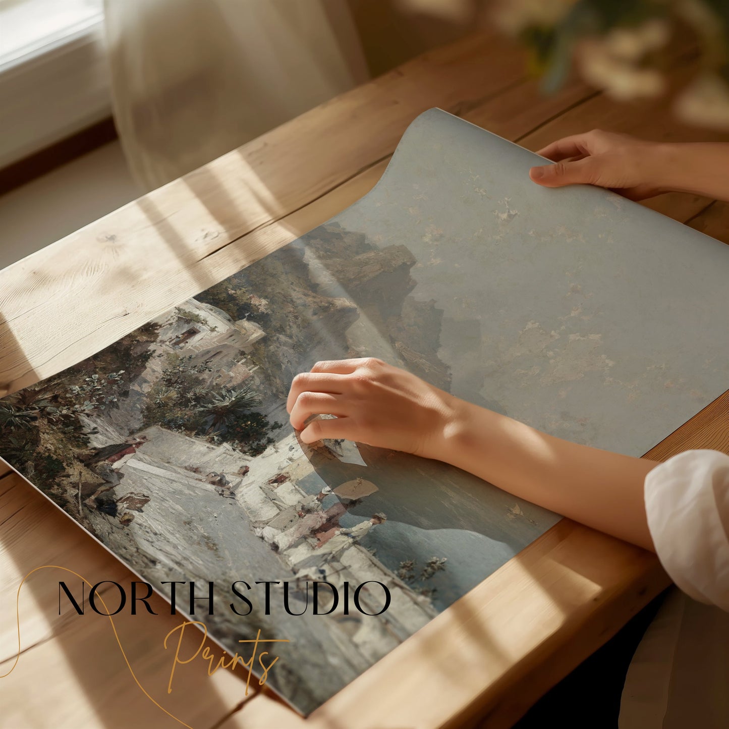 Premium Poster of Scenic Coastal View with Mountains Art Print Posters
