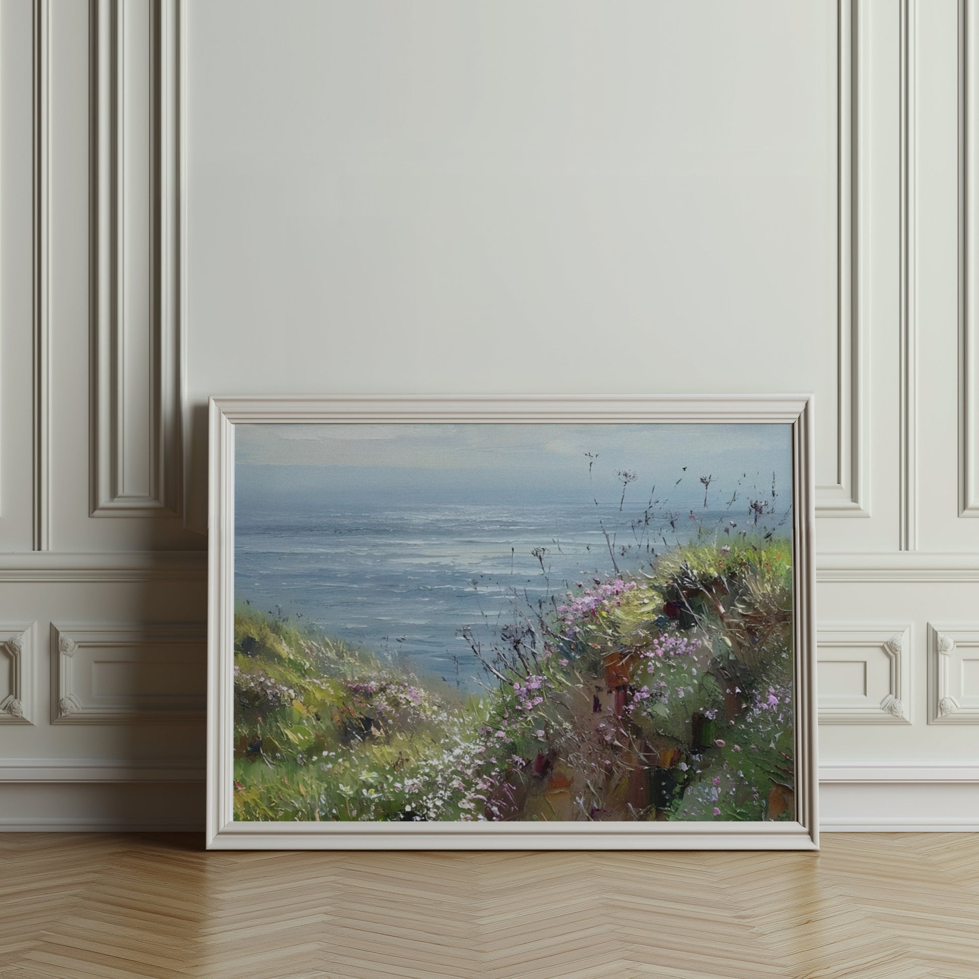 Premium Poster of Scenic Coastal View with Vibrant Wildflowers Posters