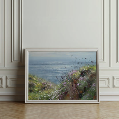 Premium Poster of Scenic Coastal View with Vibrant Wildflowers Posters