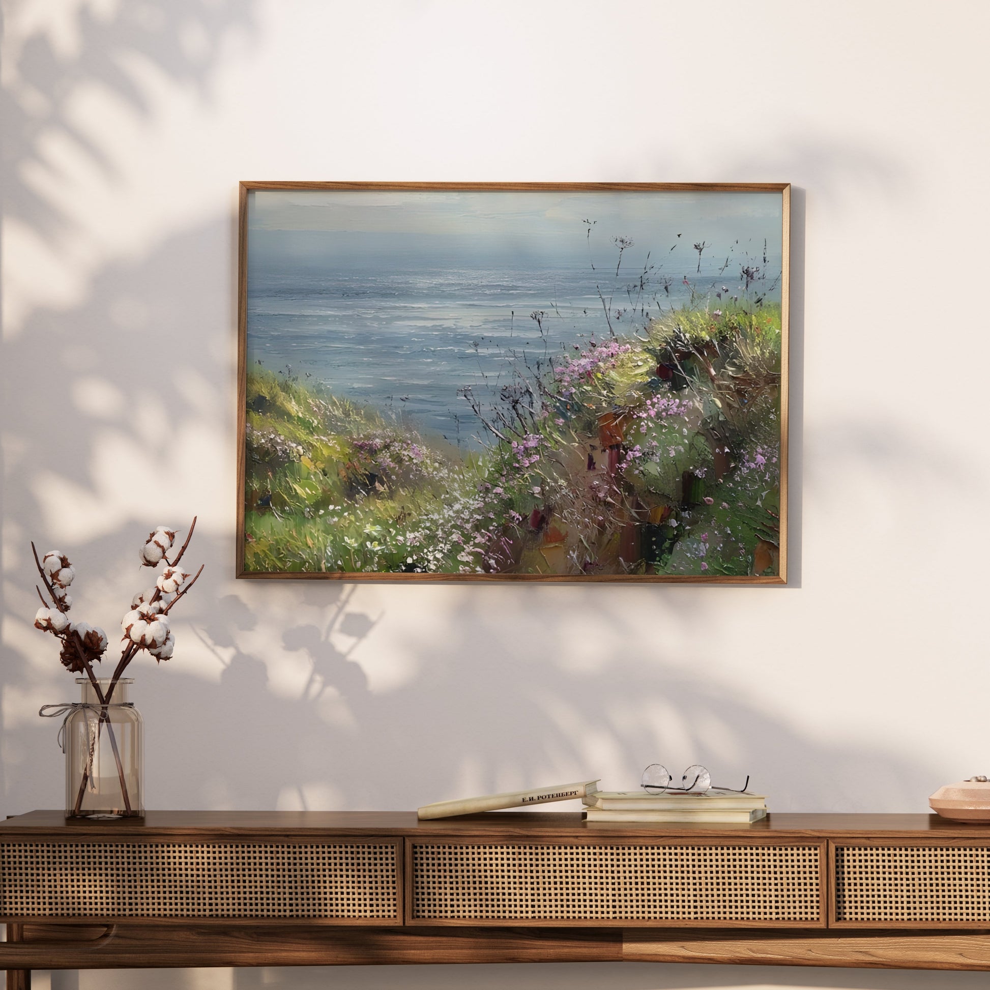 Premium Poster of Scenic Coastal View with Vibrant Wildflowers Posters