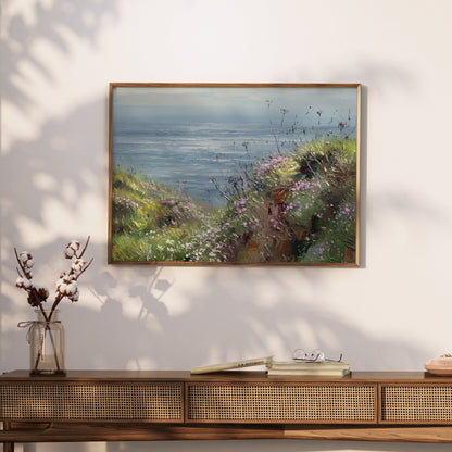 Premium Poster of Scenic Coastal View with Vibrant Wildflowers Posters