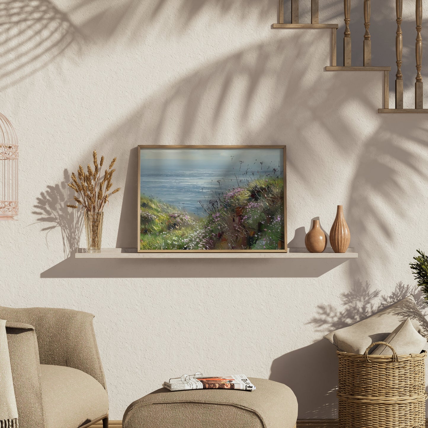 Premium Poster of Scenic Coastal View with Vibrant Wildflowers Posters