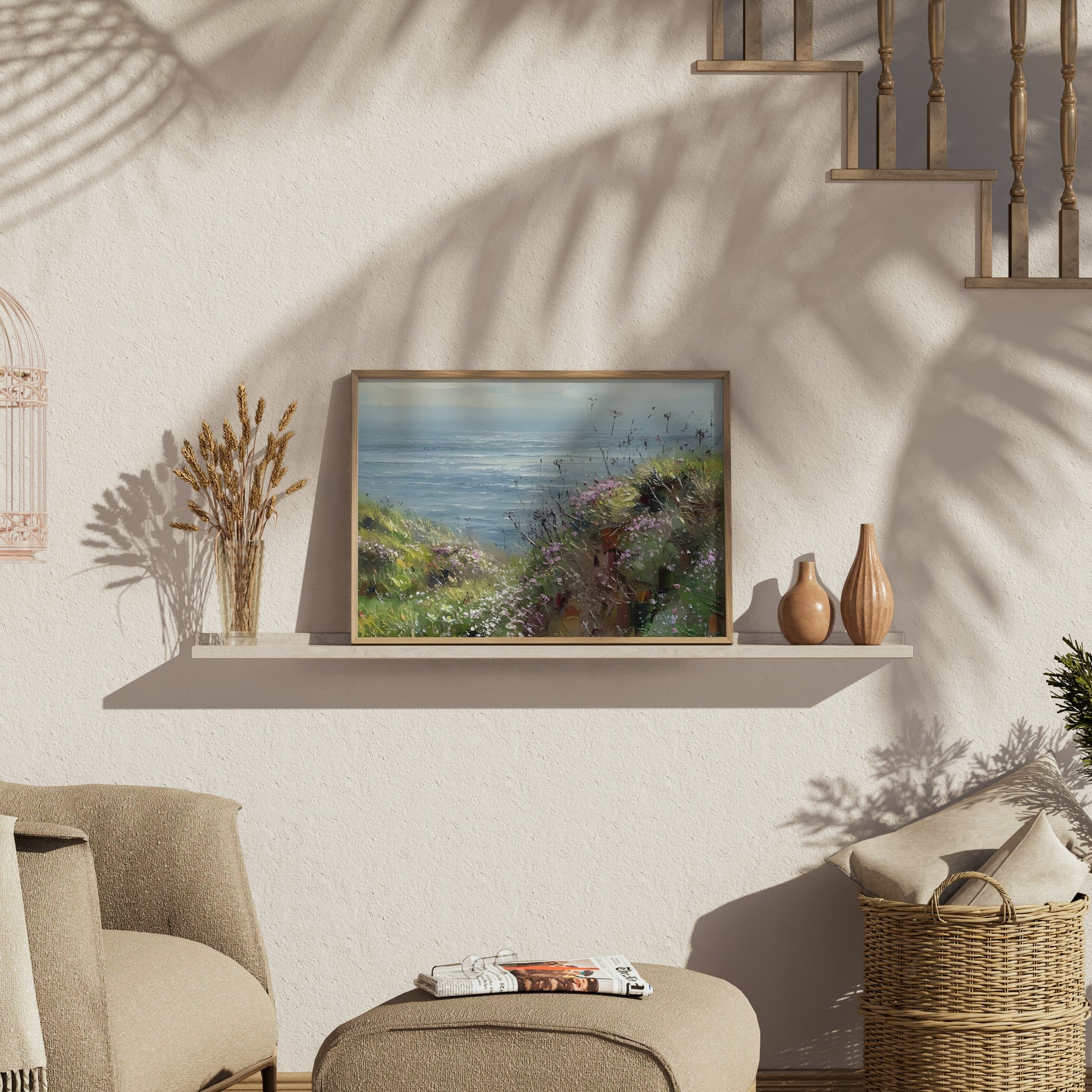 Premium Poster of Scenic Coastal View with Vibrant Wildflowers Posters