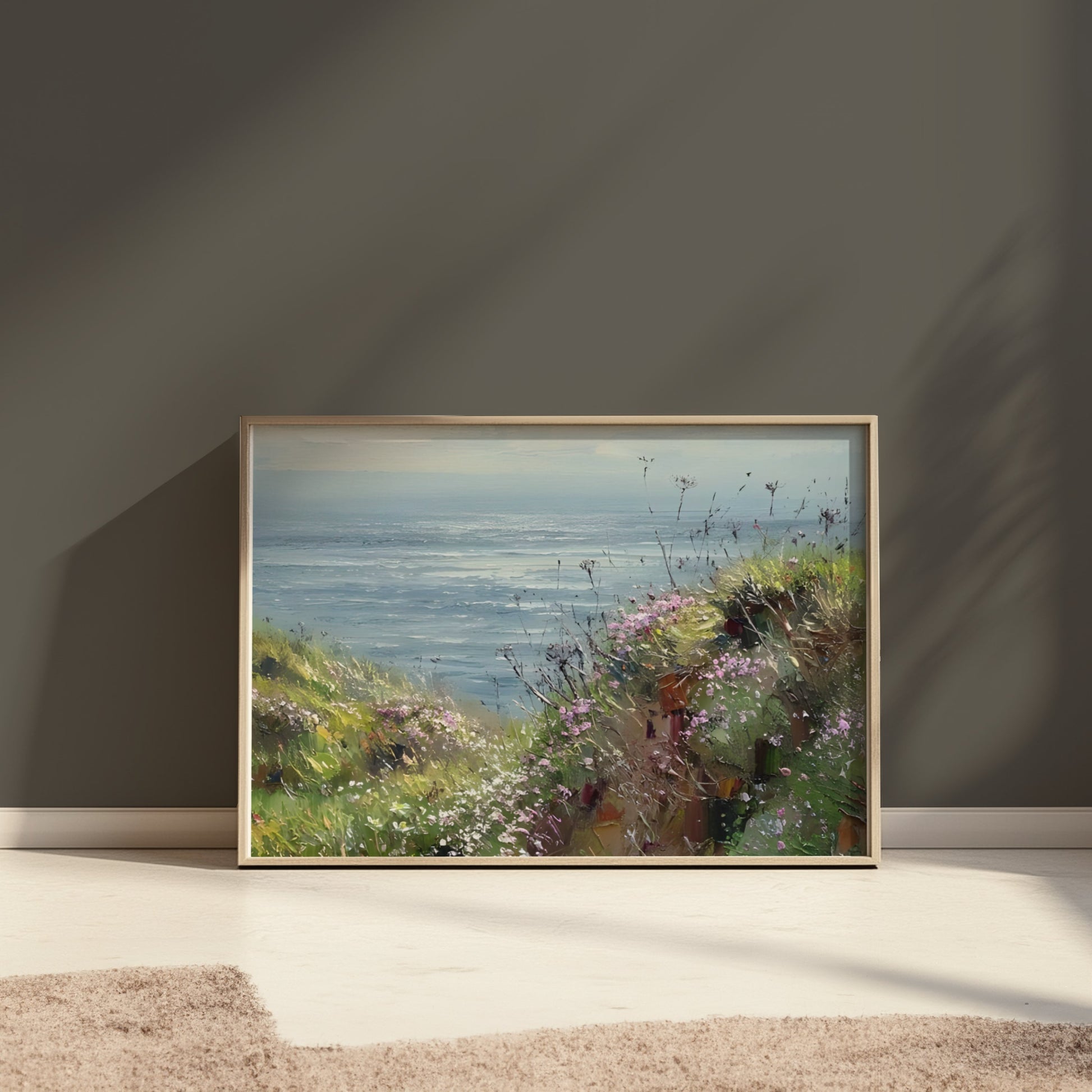 Premium Poster of Scenic Coastal View with Vibrant Wildflowers Posters