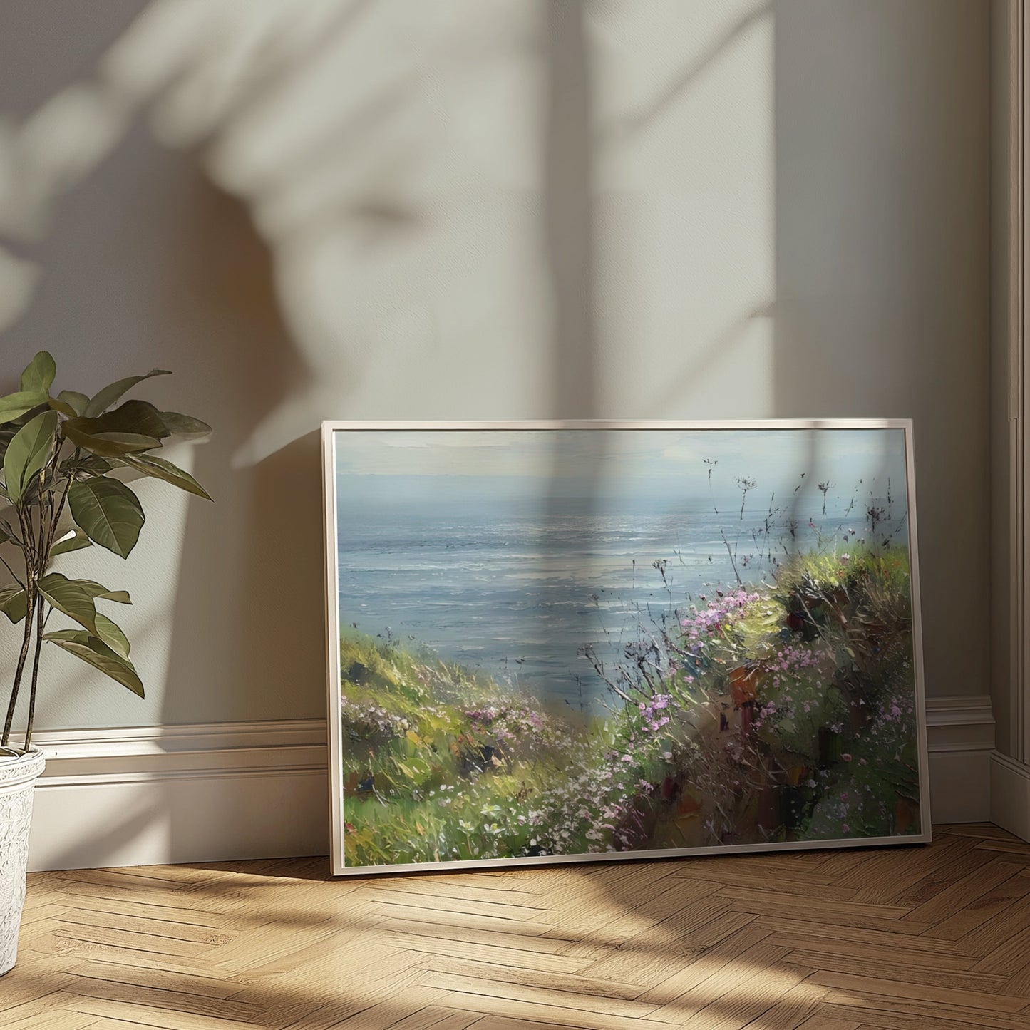Premium Poster of Scenic Coastal View with Vibrant Wildflowers Posters
