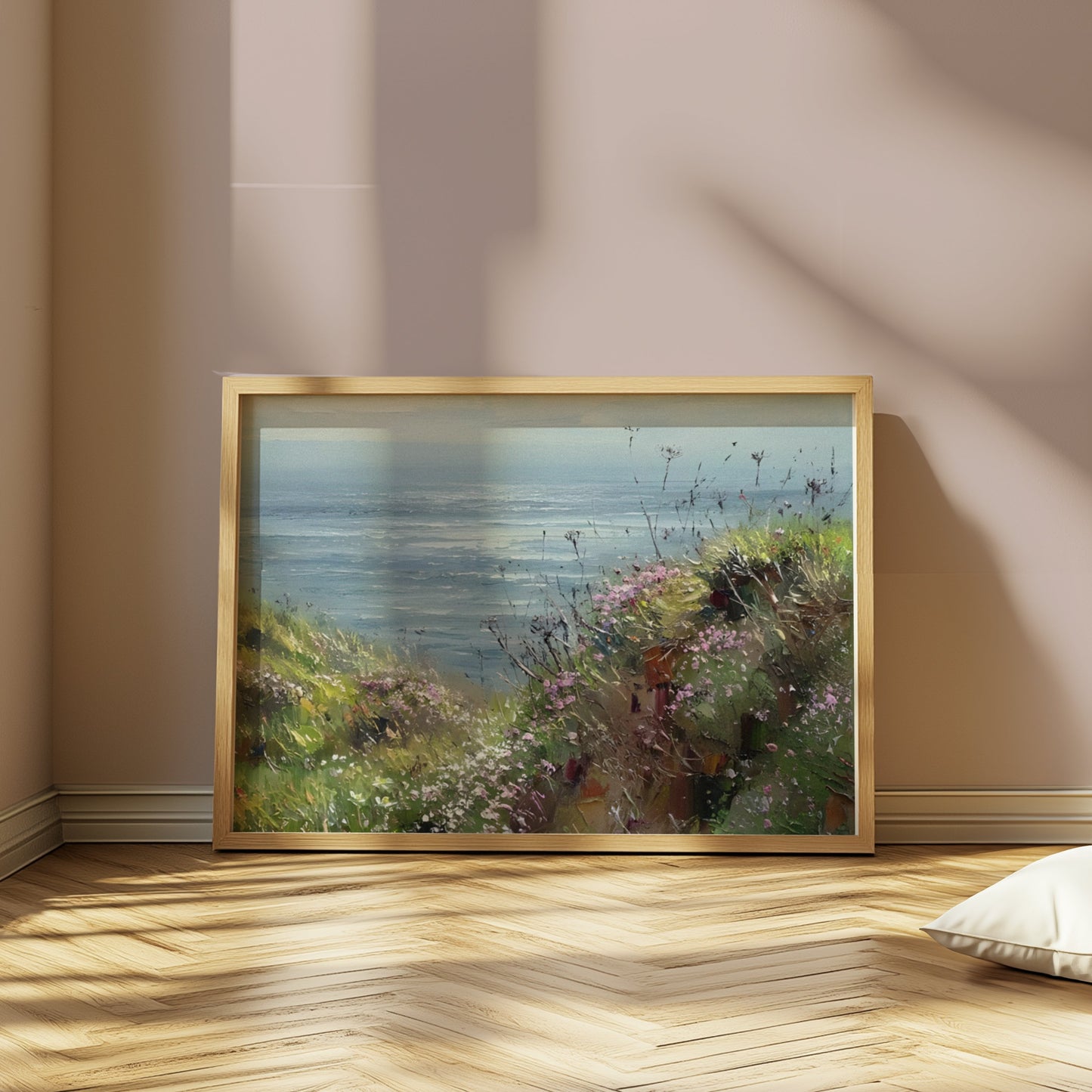 Premium Poster of Scenic Coastal View with Vibrant Wildflowers Posters