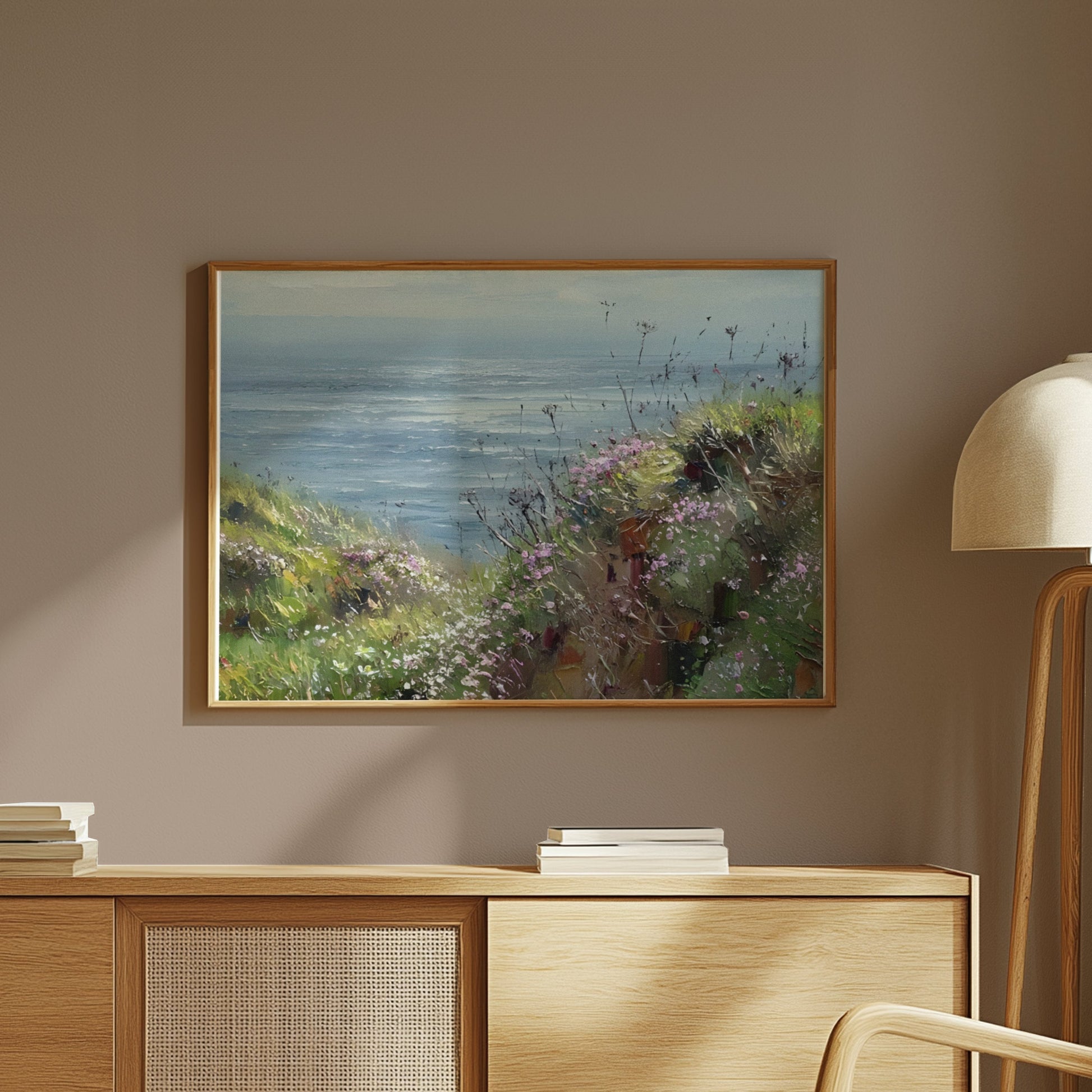 Premium Poster of Scenic Coastal View with Vibrant Wildflowers Posters