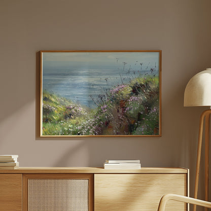 Premium Poster of Scenic Coastal View with Vibrant Wildflowers Posters