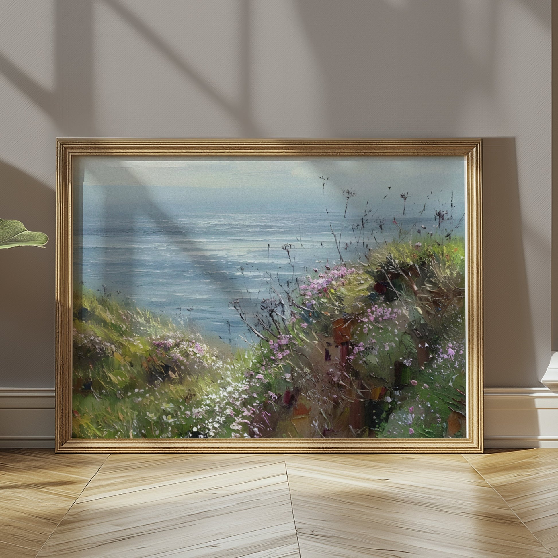 Premium Poster of Scenic Coastal View with Vibrant Wildflowers Posters