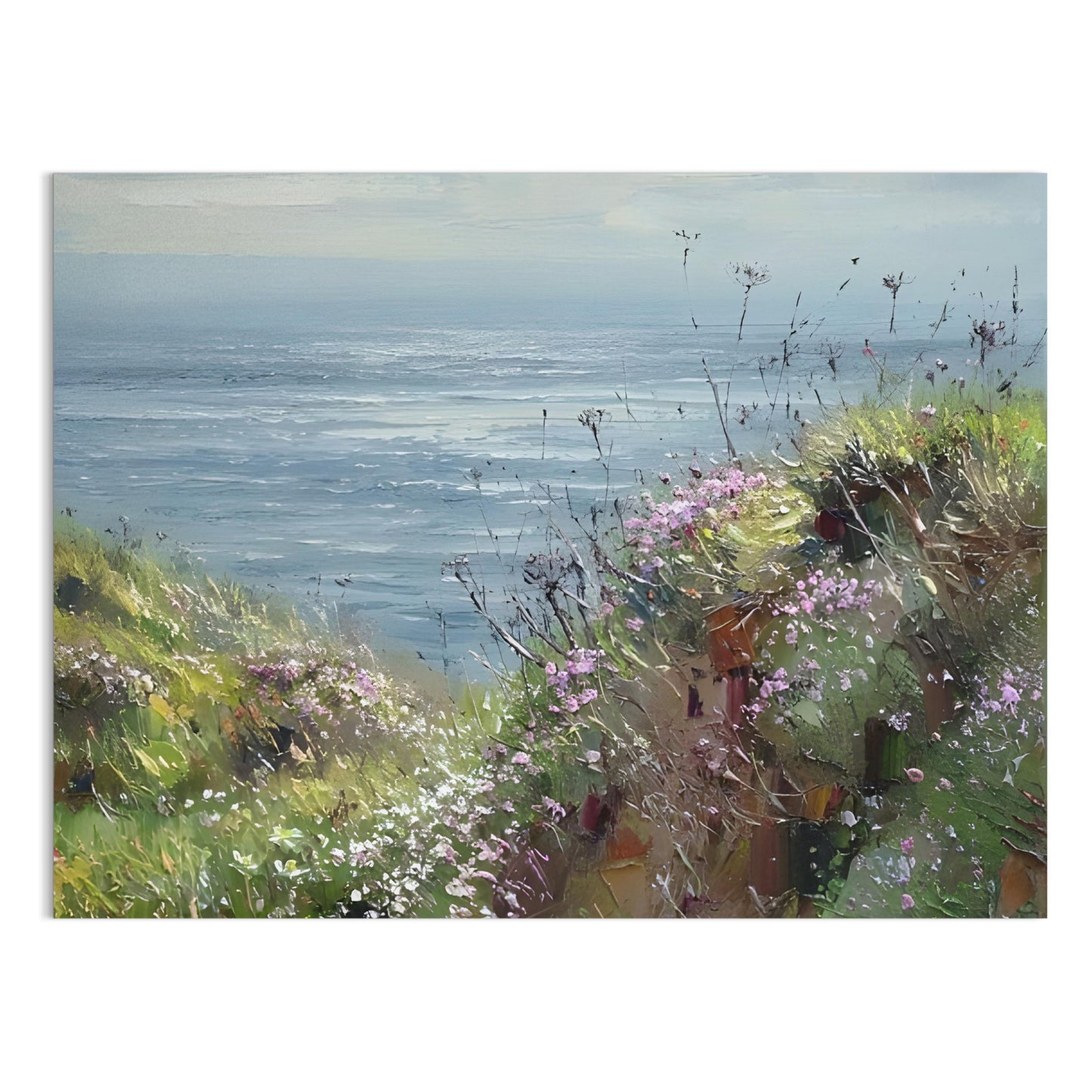 Premium Poster of Scenic Coastal View with Vibrant Wildflowers Posters