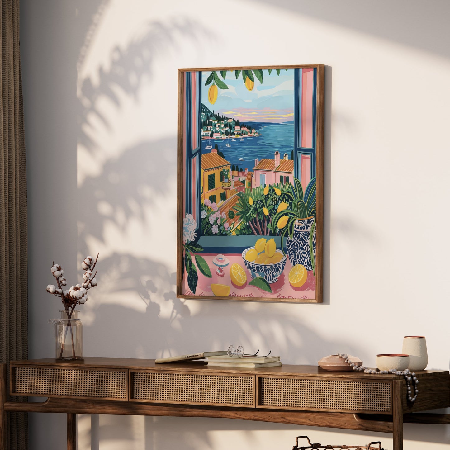 Premium Poster of Scenic Coastal Village Art Print with Lemons Posters