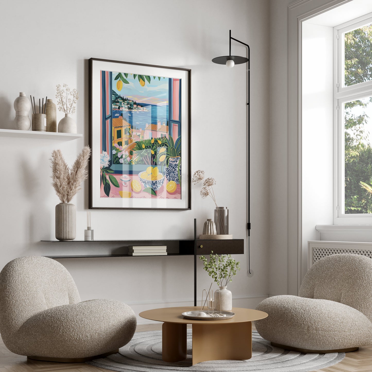 Premium Poster of Scenic Coastal Village Art Print with Lemons Posters