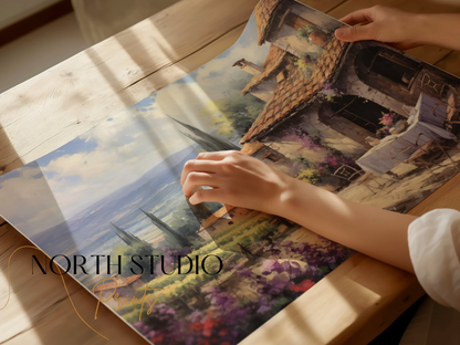 Premium Poster of Scenic Countryside View with Vineyard and House Posters