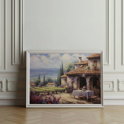 Premium Poster of Scenic Countryside View with Vineyard and House Posters