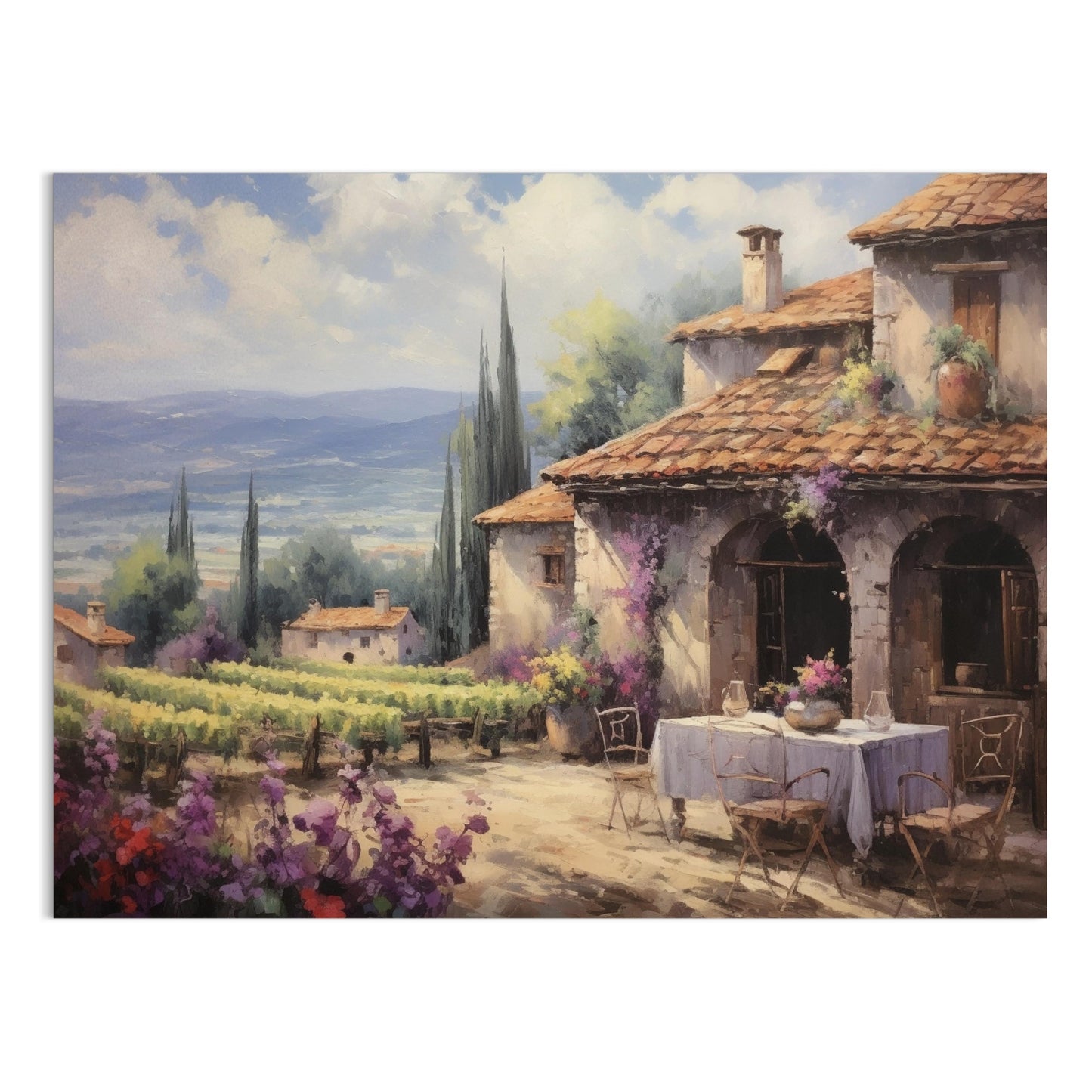 Premium Poster of Scenic Countryside View with Vineyard and House Posters