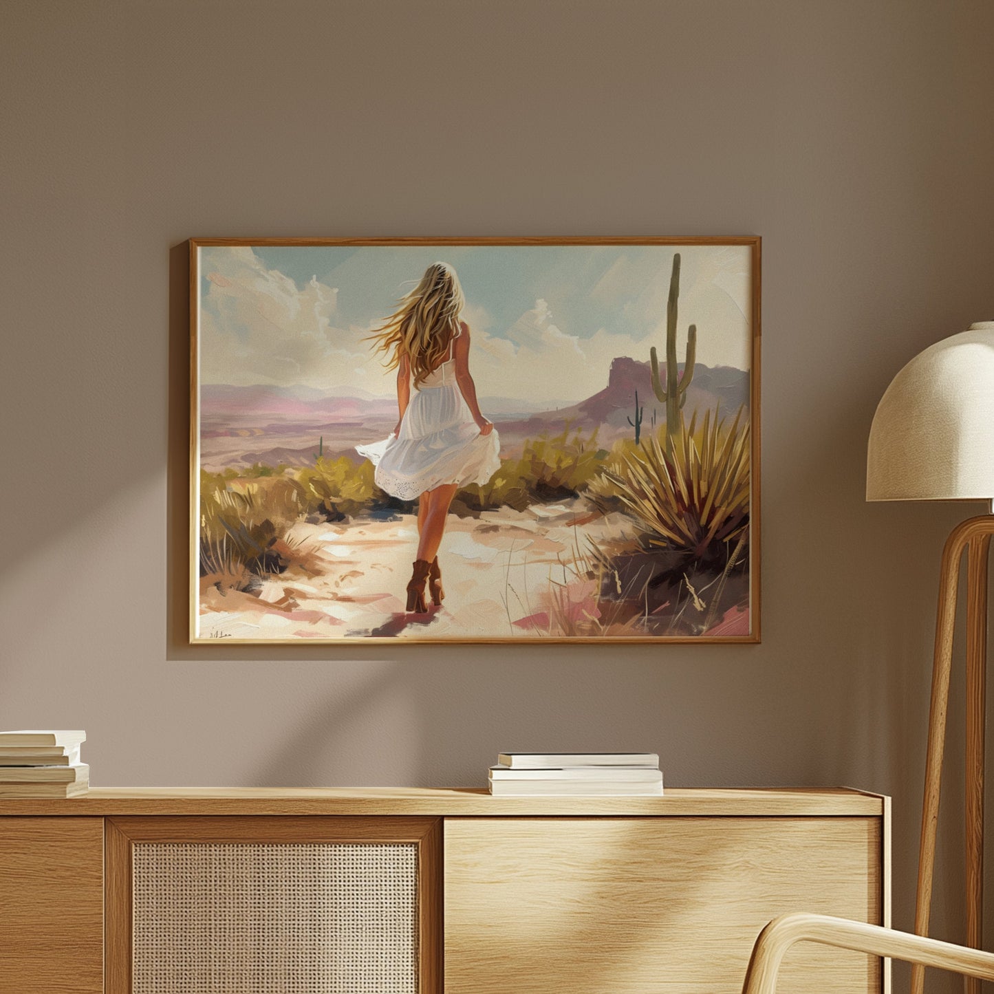 Premium Poster of Scenic Desert Landscape Woman Walking Posters