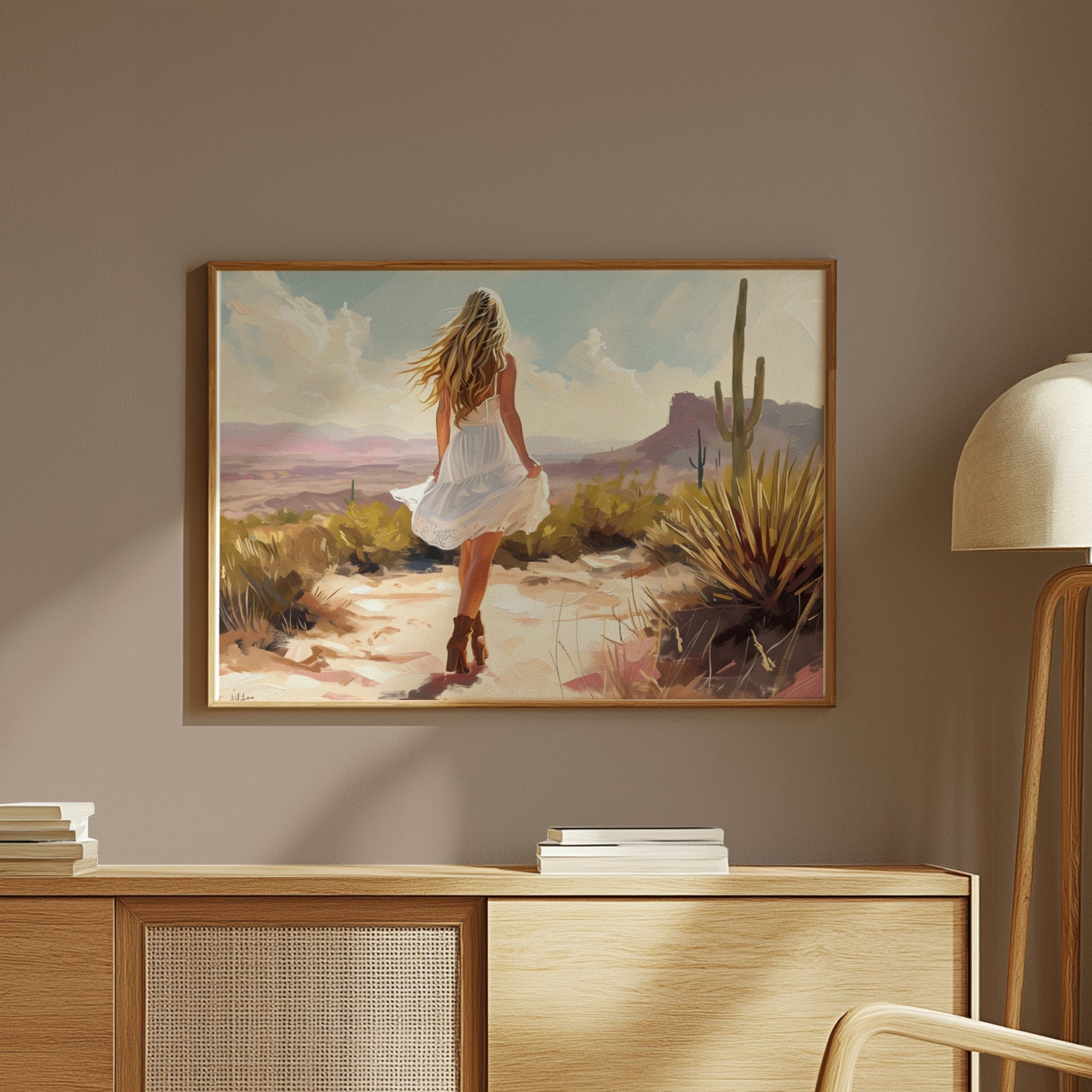 Premium Poster of Scenic Desert Landscape Woman Walking Posters