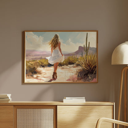 Premium Poster of Scenic Desert Landscape Woman Walking Posters