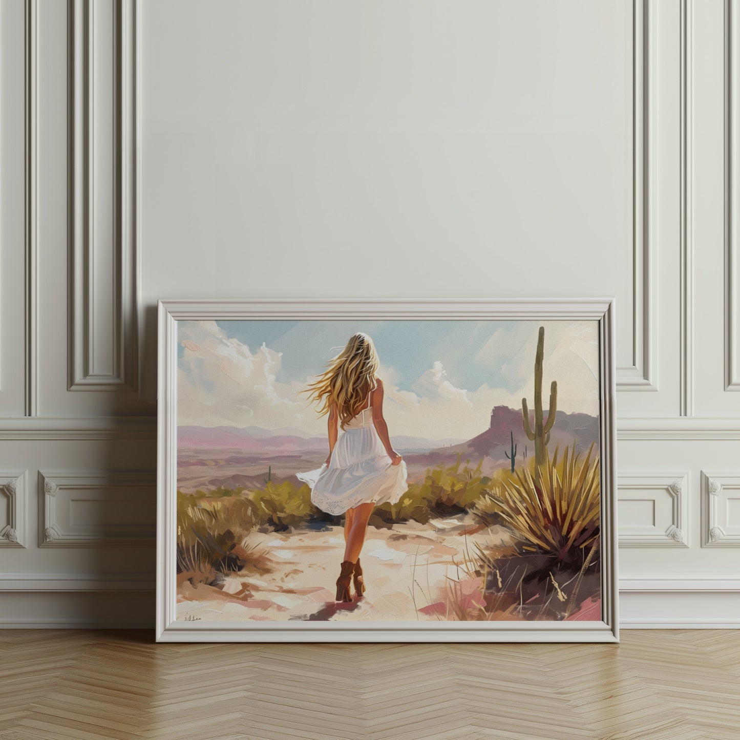 Premium Poster of Scenic Desert Landscape Woman Walking Posters