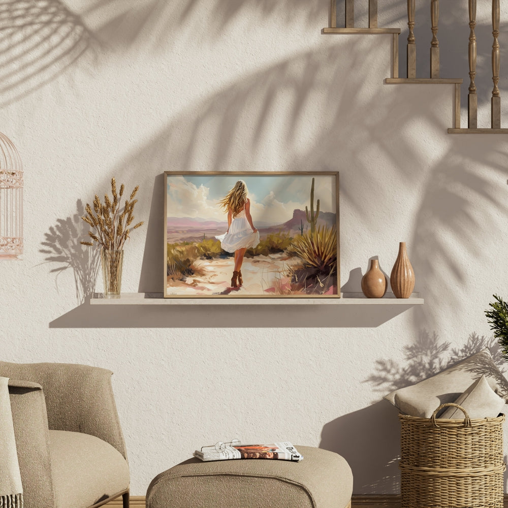 Premium Poster of Scenic Desert Landscape Woman Walking Posters