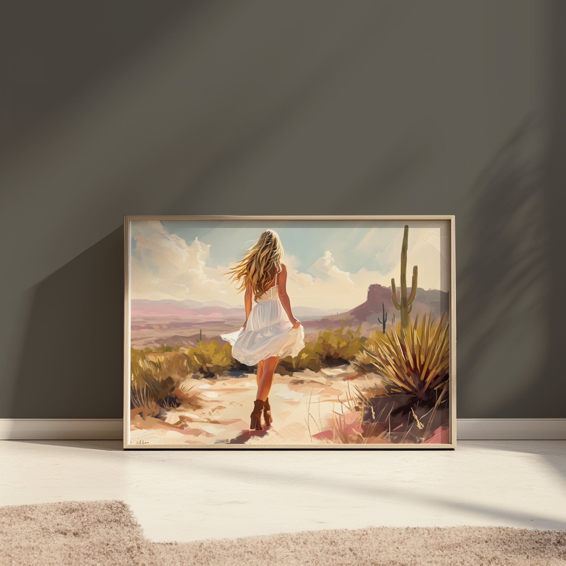Premium Poster of Scenic Desert Landscape Woman Walking Posters