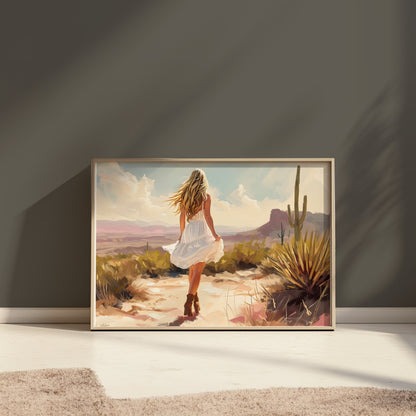 Premium Poster of Scenic Desert Landscape Woman Walking Posters