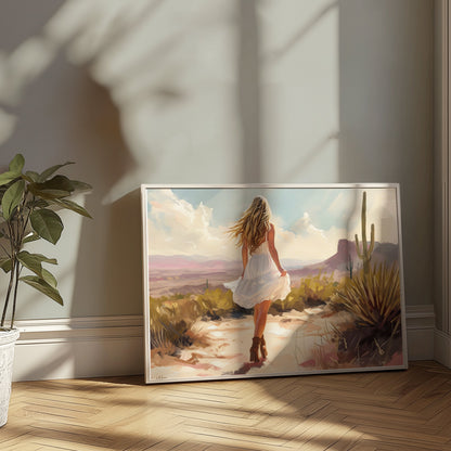 Premium Poster of Scenic Desert Landscape Woman Walking Posters