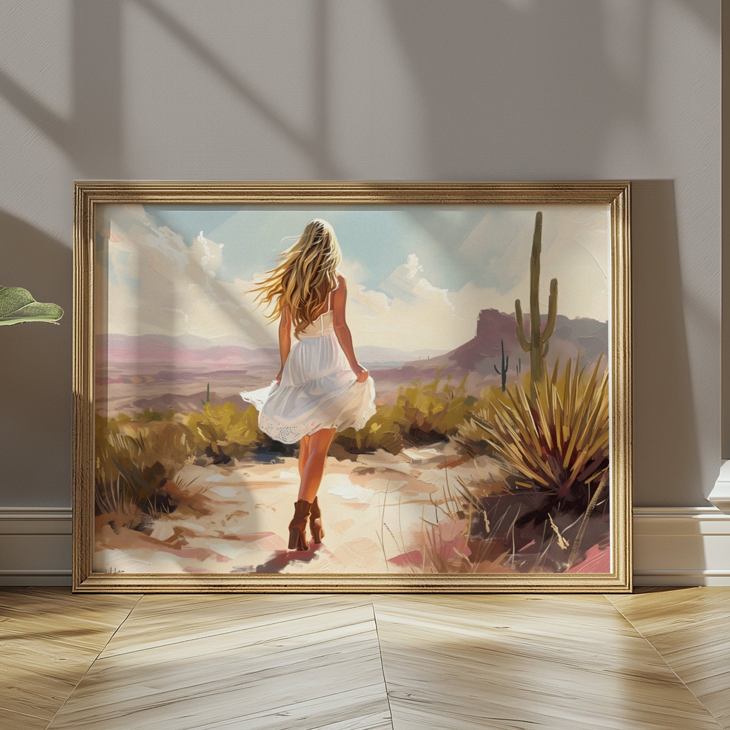 Premium Poster of Scenic Desert Landscape Woman Walking Posters