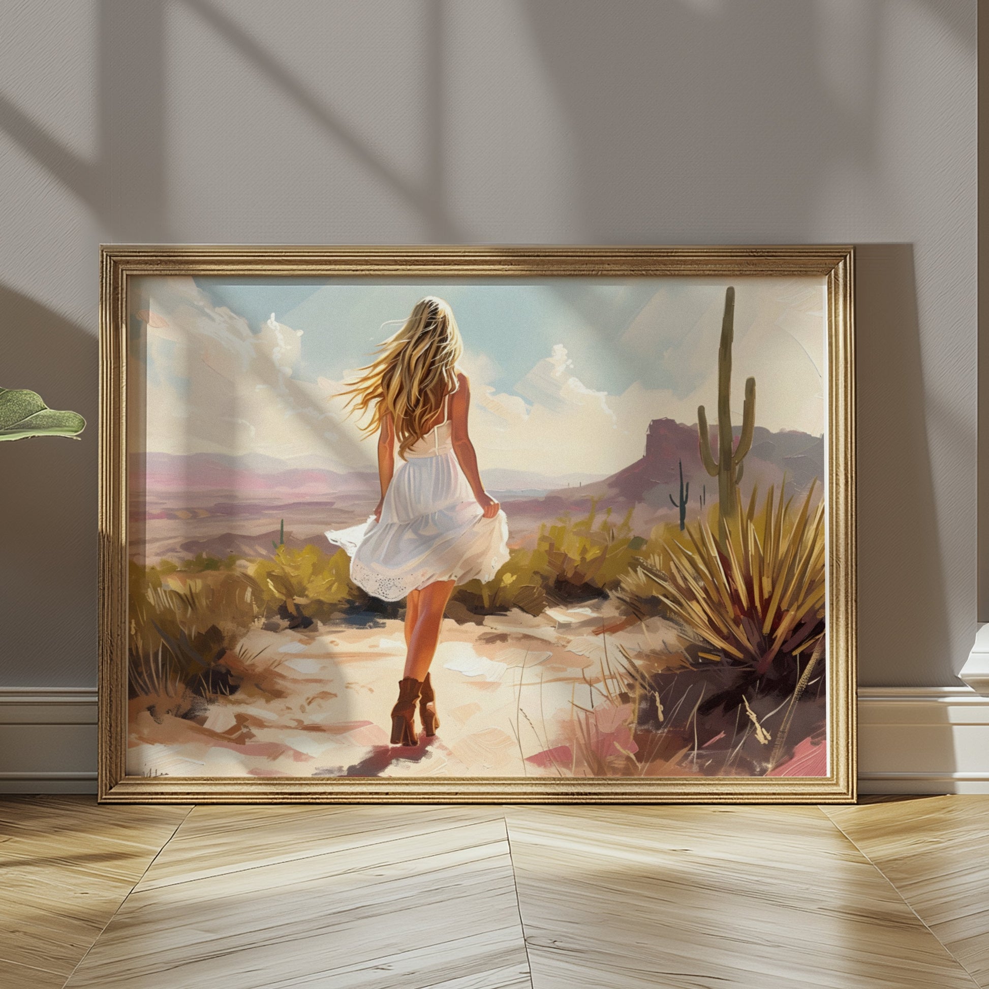 Premium Poster of Scenic Desert Landscape Woman Walking Posters