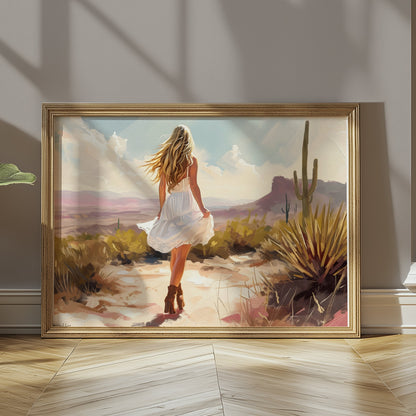 Premium Poster of Scenic Desert Landscape Woman Walking Posters