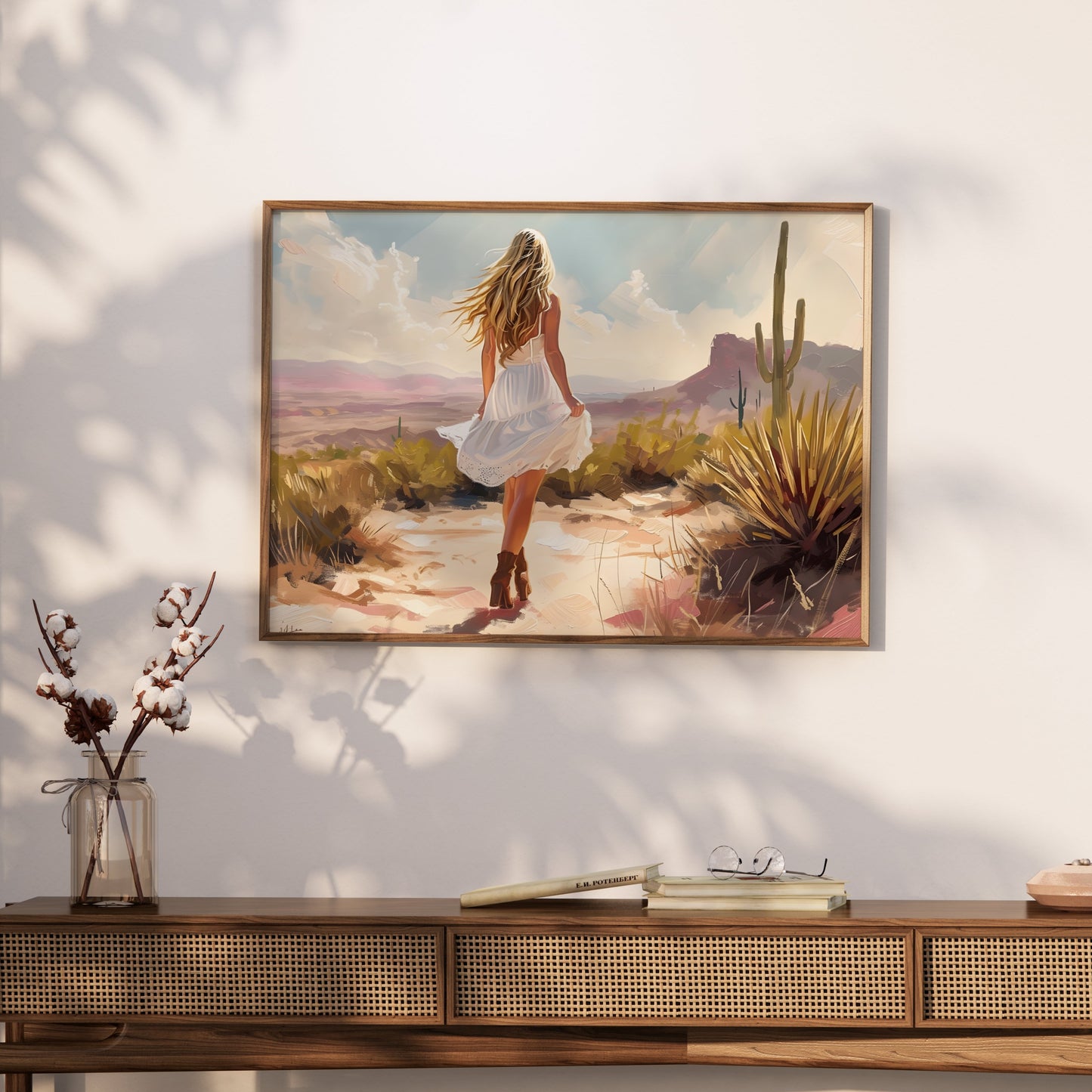 Premium Poster of Scenic Desert Landscape Woman Walking Posters