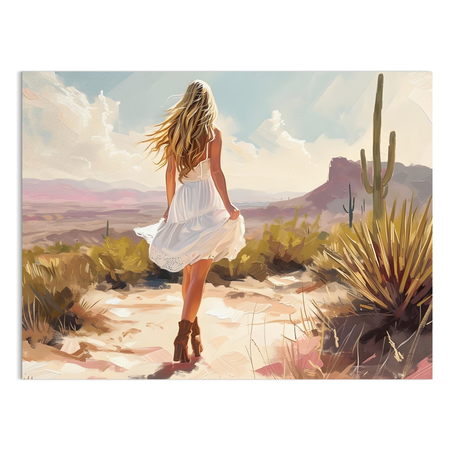 Premium Poster of Scenic Desert Landscape Woman Walking Posters