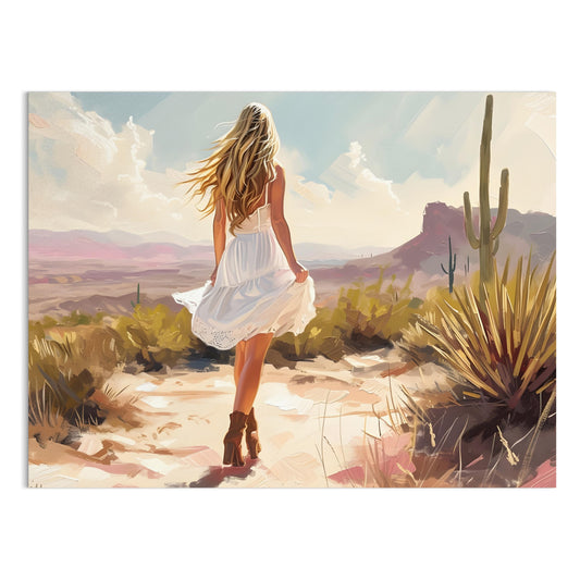 Premium Poster of Scenic Desert Landscape Woman Walking Posters