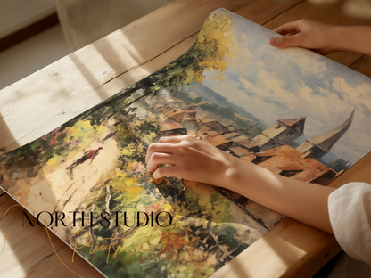 Premium Poster of Scenic European Village Painting Art Posters