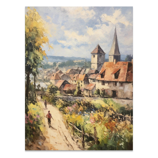 Premium Poster of Scenic European Village Painting Art Posters