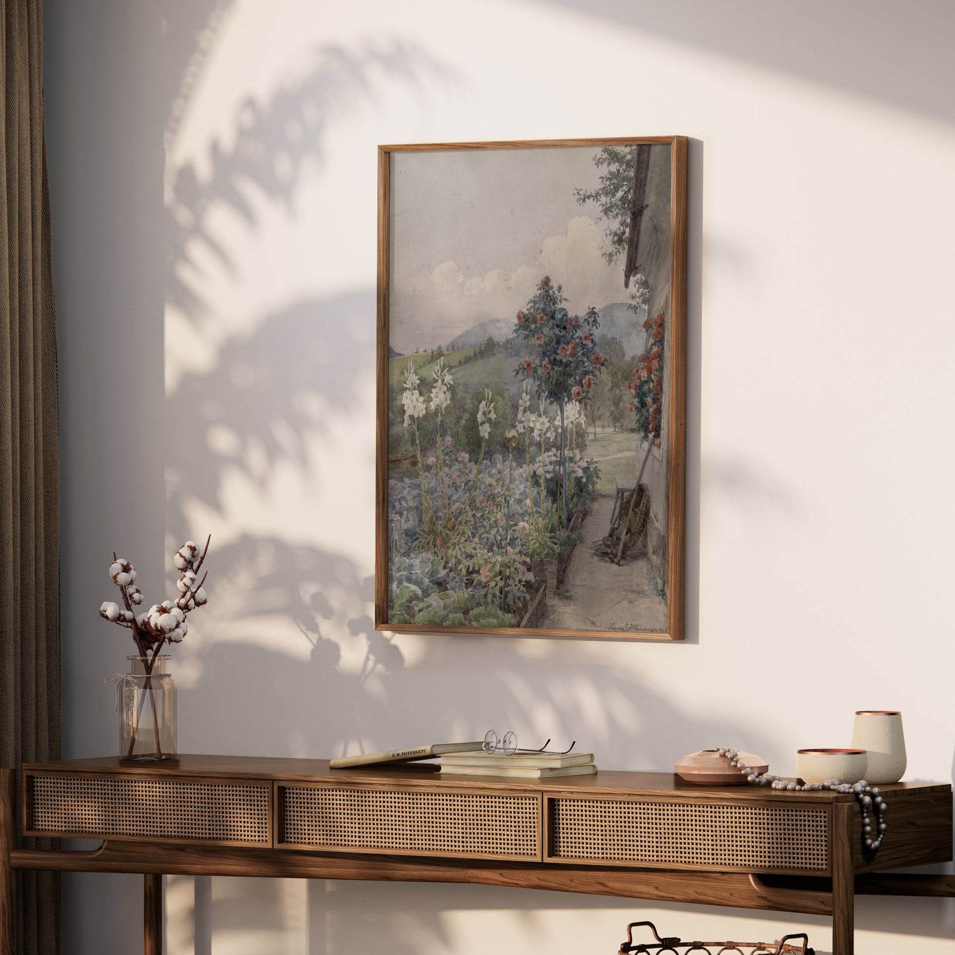 Premium Poster of Scenic Garden Pathway with Flowering Plants Posters