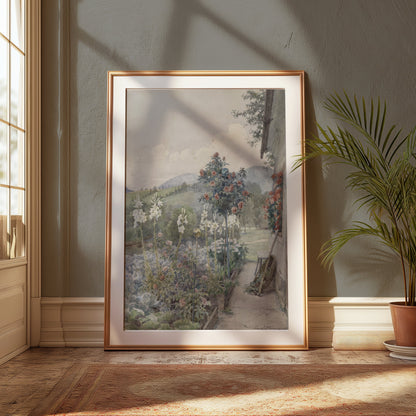 Premium Poster of Scenic Garden Pathway with Flowering Plants Posters