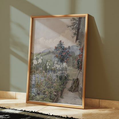 Premium Poster of Scenic Garden Pathway with Flowering Plants Posters