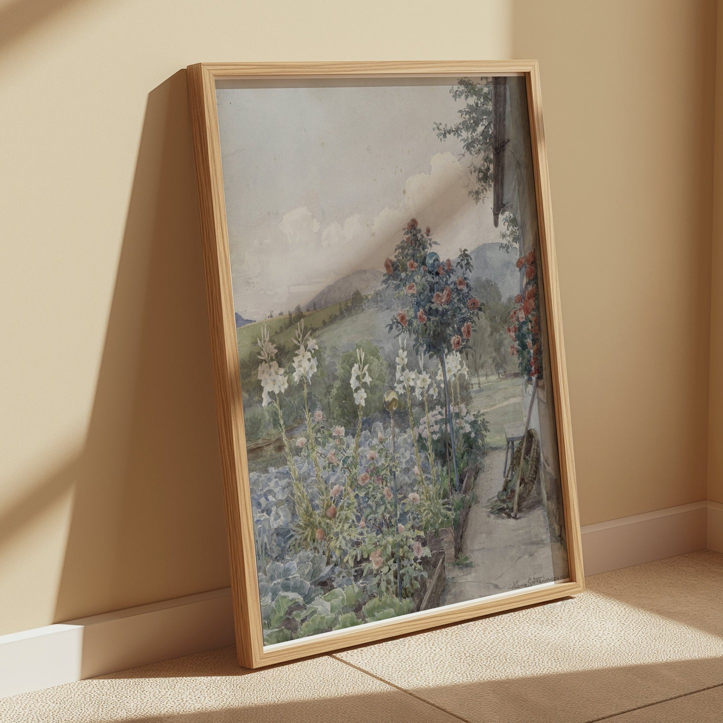 Premium Poster of Scenic Garden Pathway with Flowering Plants Posters