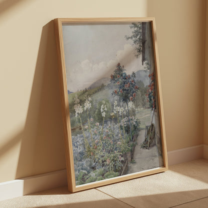 Premium Poster of Scenic Garden Pathway with Flowering Plants Posters